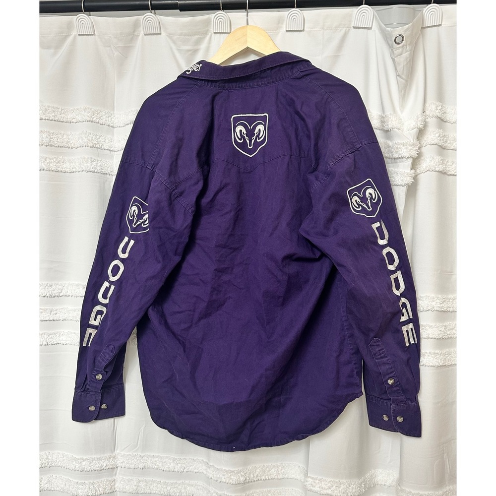 Wrangler Dodge Rodeo Mens Purple Western Button Down Shirt Ram Embroidery Medium